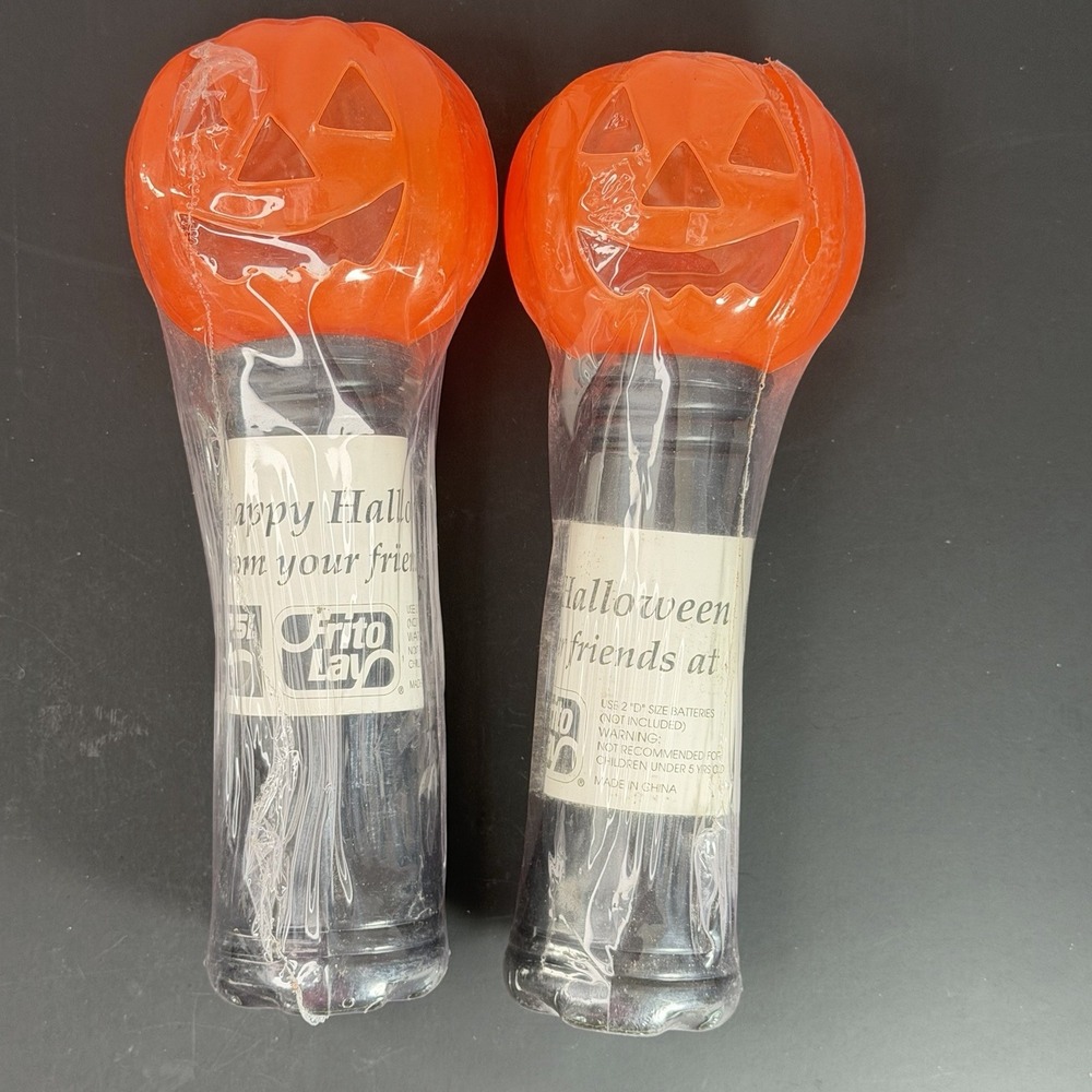 Vintage Halloween Pumpkin Flashlight Wand Jack-O-Lantern Blow Mold Lot of 2 New